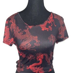 Black and Red Dragon Print Top